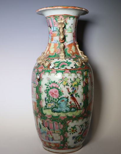 CHINA. Canton polychrome porcelain vase....