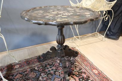 Pedestal table in blackened wood and burgau...