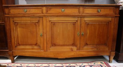 Natural wood sideboard opening with 3 doors...