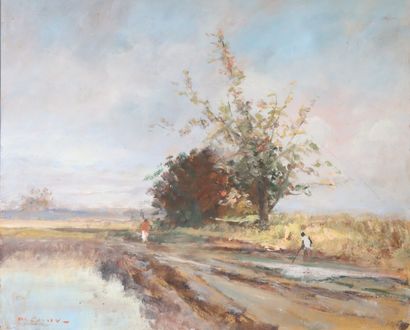 Michel CORNU (Né en 1950). Chemin en automne,...
