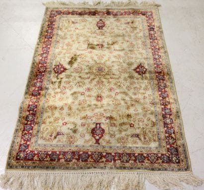 KAYSERI. Oriental silk carpet with beige...