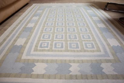 INDIA. Flat woven rug with geometric design...