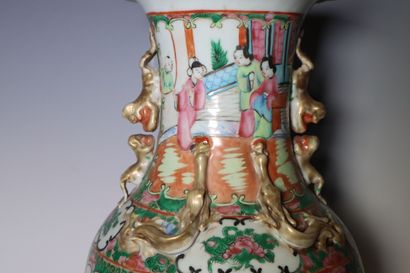 CHINA. Canton polychrome porcelain vase....