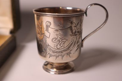 Pair of silver mounted salt bowls with salt...