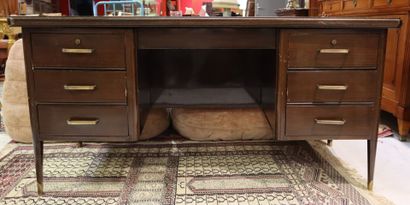 Veneer desk, green leather top, 2 drawer...