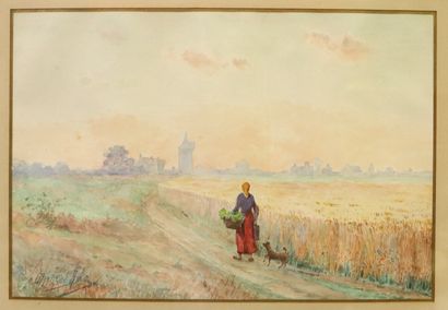 Set of 3 watercolours and gouaches: Chemin...
