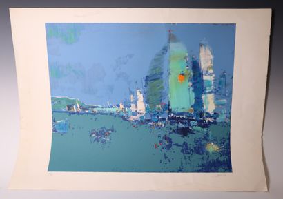 J. BILLE (XXe) Régate, lithographie signée...