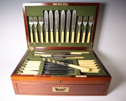 Part of a table service in a mahogany case,...