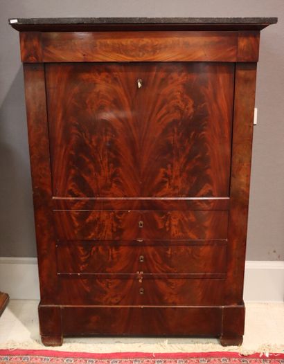Secretary with flap in natural wood and veneer,...