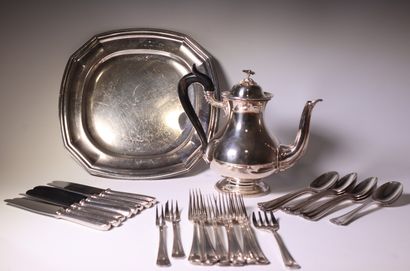 Silver-plated metal set, including: tray...