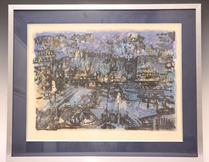 Jean COMMERE (1920-1986) Scéne de ville nocturne,...