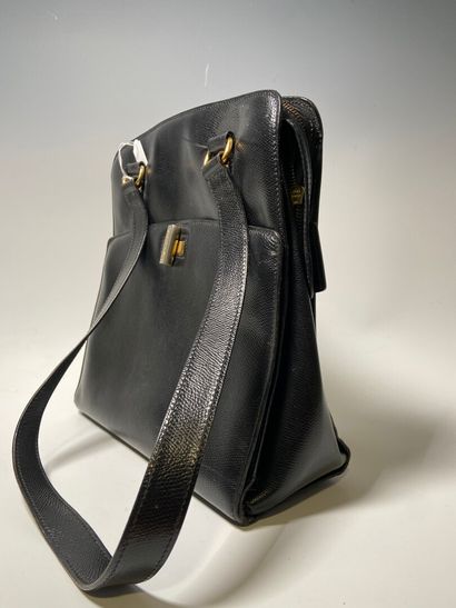 CELINE. Black leather bag (worn)
