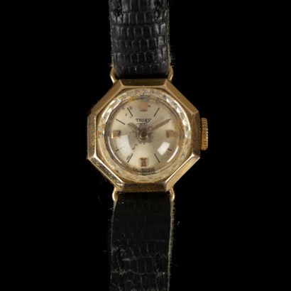 Gold ladies' watch bracelet, leather strap....