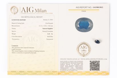 Oval blue sapphire on paper with certificate...