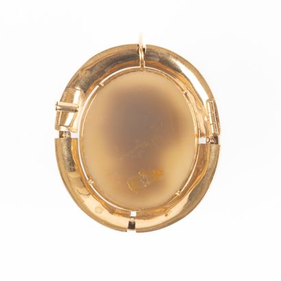 Large gold pendant brooch set with an agate...