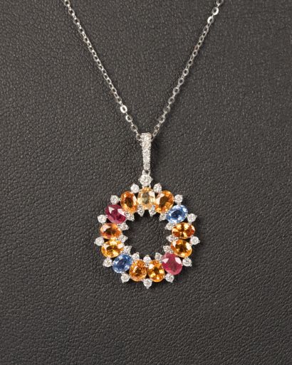 White gold pendant set with multicolored...