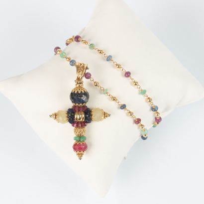 Cross pendant in stone-set gold, opening...