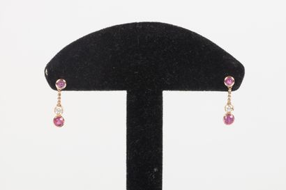 Pair of rose gold earrings, each pendant...