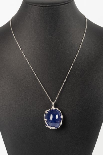 Pendentif en or blanc centré d'une importante...