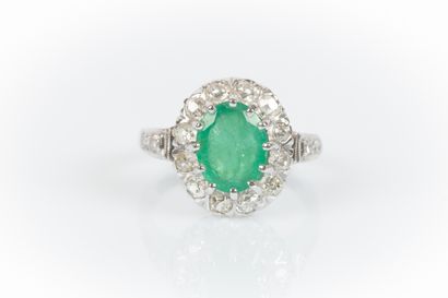 White gold Pompadour ring set with an oval-cut...