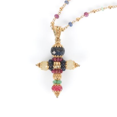 Cross pendant in stone-set gold, opening...