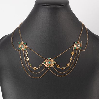 Gold and silver slave necklace, enameled...