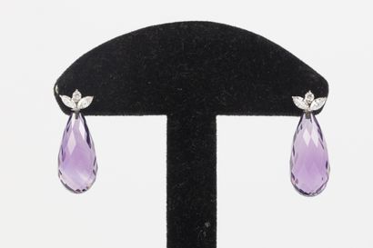 Pair of white gold earrings set with briolette-cut...
