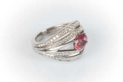 White gold ring set with an oval pink tourmaline...