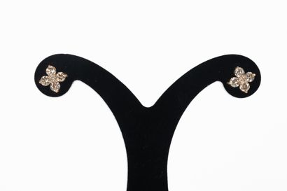 Pair of yellow gold flower earrings set with...