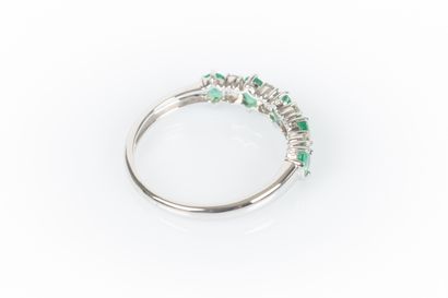 White gold half wedding band set with 5 oval...