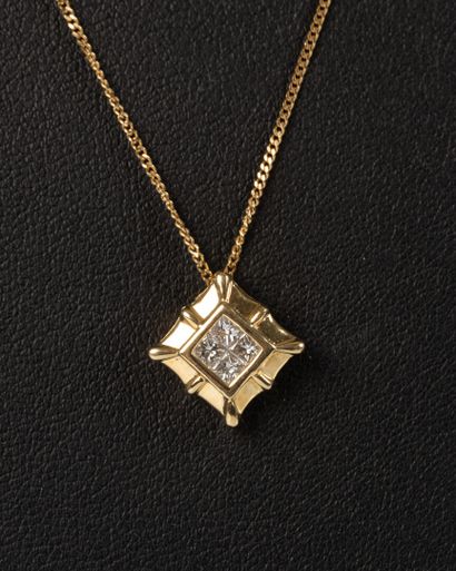 Square gold pendant set with 4 princess-cut...