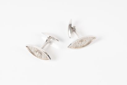 Pair of navette-shaped white gold cufflinks,...