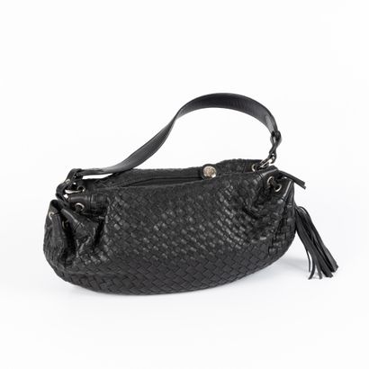 LANCEL. Black woven leather handbag, black...