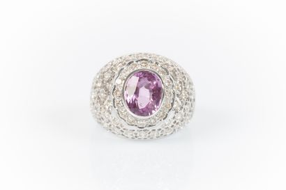 White gold Boule ring set with an oval pink...