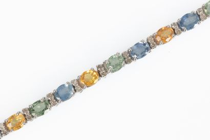 Line bracelet in silver set with colored...