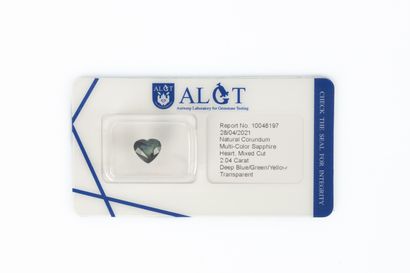 Sealed heart-cut green sapphire with ALGT...
