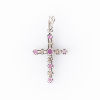 White gold cross set with 6 round rubies...