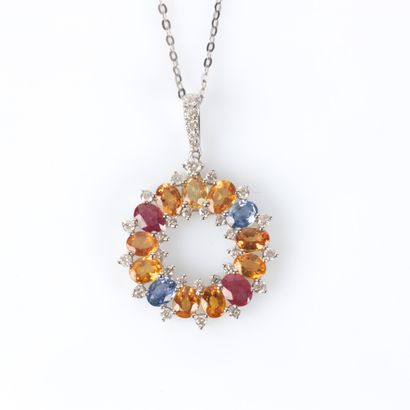 White gold pendant set with multicolored...