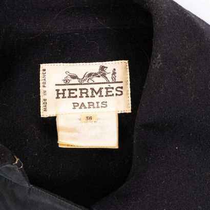 HERMES. Black microfiber coat (belt and straps...
