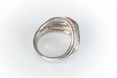 White gold ring set with an oval pink tourmaline...