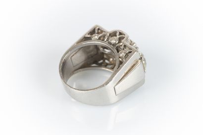Platinum ring set with an old-cut diamond...
