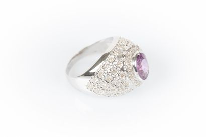 White gold Boule ring set with an oval pink...