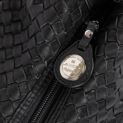 LANCEL. Black woven leather handbag, black...