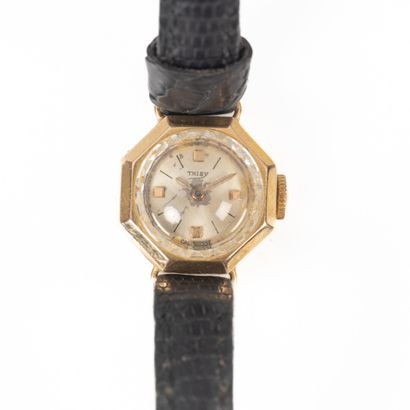 Gold ladies' watch bracelet, leather strap....
