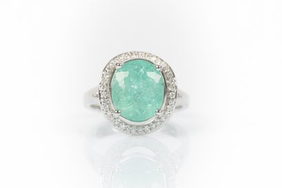 White gold ring set with an oval paraïba...