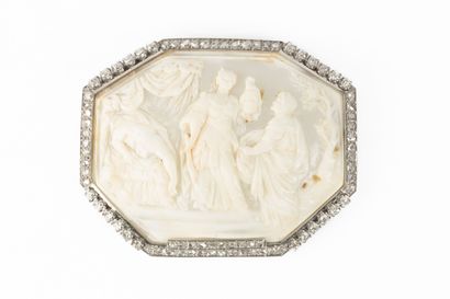 Large white gold plate brooch set with a...