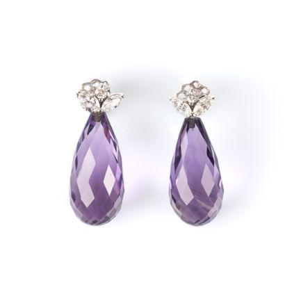 Pair of white gold earrings set with briolette-cut...