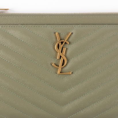 YVES SAINT LAURENT. Green grained leather...