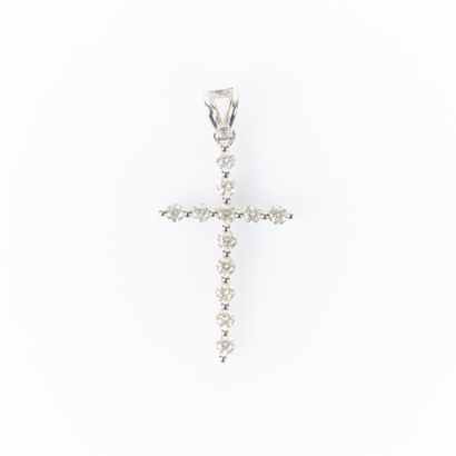 White gold cross set with 12 round diamonds,...