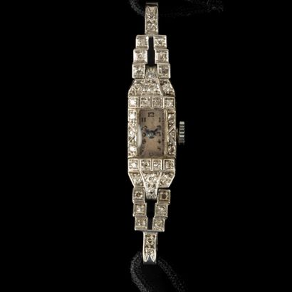 Platinum ladies' watch bracelet set with...